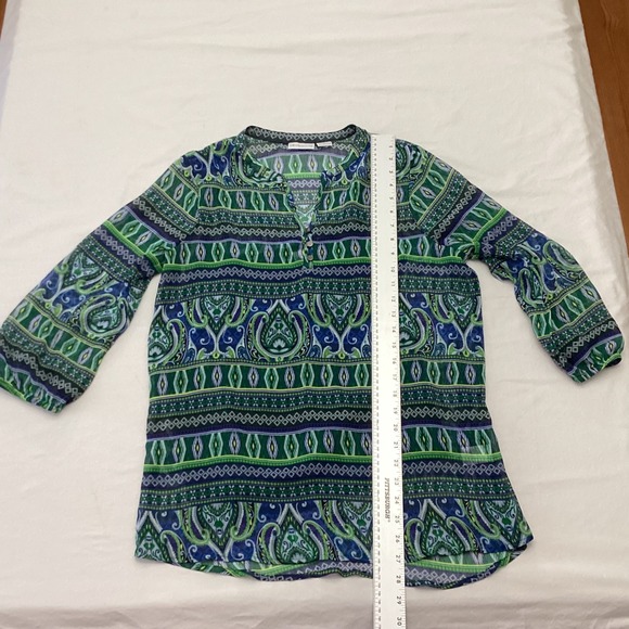 Liz Claiborne Womens Green Blue Paisley Print 3/4 Sleeve Blouse Top Size M - Picture 2 of 9